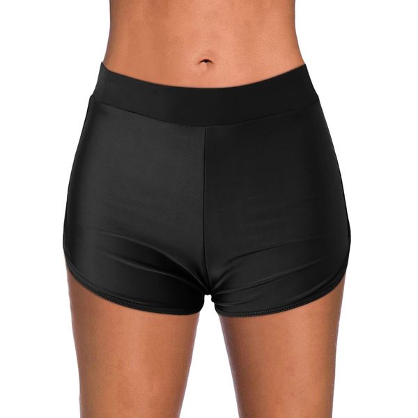 Badeshorts für Damen Badehose Bikinihosen Schwarze Shorts Kurze Shorts Strand Wassersport Bauchkontrolle Boardshorts Schnell Trocknendes Schwimmhose Schwimmshorts Mädchen (Black, XL)