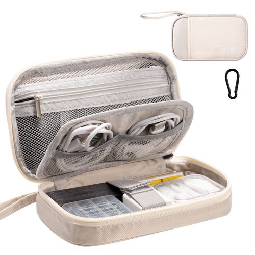 OrgaWise Accessories Bag Travel Electronics Organiser Cables Case for Power Bank, Charging Cable, Power Bank,Tablet, ect (S2-Beige)