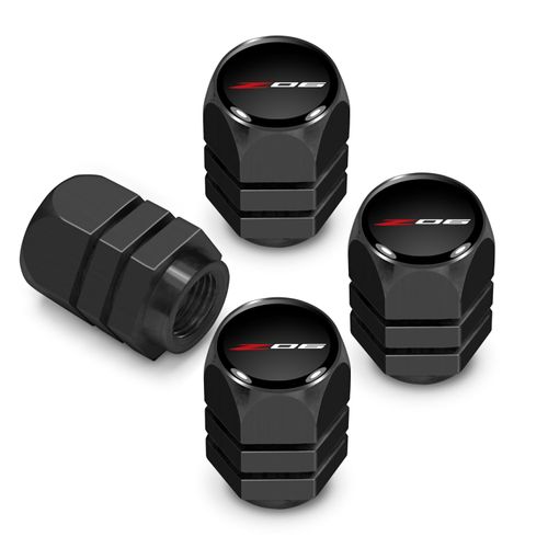 iPick Image for Chevrolet Corvette C8 Z06 Logo in Black Hexagon Shape Aluminum Tire Valve Stem Caps (Black)