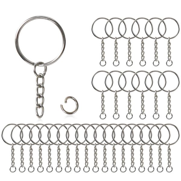 Redamancy Keychain Rings, Key Ring Hoops, 30pcs Keyring Chain and 30pcs Open Jumper Rings, 2,5cm Key Ring Hoops with Chain for Home Keychains, Lanyards, Gifts and Other Crafts Jewelry Making