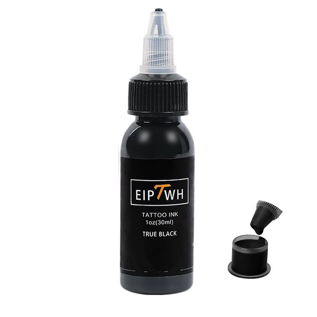 FONPOO 30 ml Tattoo-Tinten, 1 Unze Tattoo-Pigment zum Auskleiden und Schattieren, kein Verblassen, einfach zu färbende Tattoo-Farben für Tätowierungen und dauerhafte Augenbrauen (SCHWARZ)