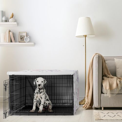 Sweet Jojo Designs Lavender Purple Boho Floral Girl Dog Crate Cover – Kennel Covers for 36 Inch Pet Cage Medium - Pink Grey Bohemian Farmhouse Shabby Chic Rose Lily Watercolor Elegant Gray and White