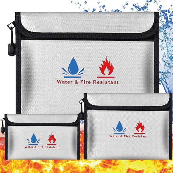 &nicoco Fireproof Bag, Fire Prevention Bag, Supervision of Disasters, Fire Retardant Testing, Fire Retardant Safe, Fire Retardant Bag, For Household, A4, Fireproof Case, Fire Storage Bag (Gray 3 Size