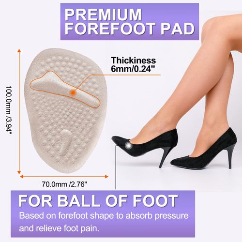 6 Pairs Ball of Foot Cushions Metatarsal Pads for Women, Gel Adhesive Forefoot Support High Heels Inserts, Invisible & All-Day Comfort Metatarsal Pad Foot Pain Relief, One Size(Beige)