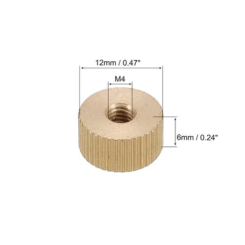 uxcell Knurling Knob Nut M4 x D12 mm x H6 mm Brass Knurling Nut Flat Head Blind Hole Lock Adjustment Nut for 3D Printer Parts 2pcs