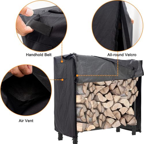 Coverify Heavy Duty Waterproof Log Rack Cover - Outdoor Fire Wood Protection Cover, 4ft - UV Protection, Black