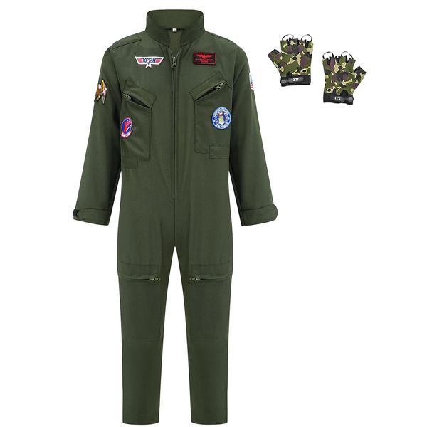 GZ-LAOPAITOU Kids Fighter Pilot Costume, Flight Dress Up with Gloves, Flight Suit Costume for Halloween Party Cosplay