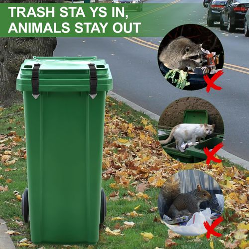 Raccoon Resistant Trash Can Lock Strap - Prevent Animal Rummaging & Secure Lid, Windproof Garbage Can Lock for Outdoor Use - 4-Piece Set