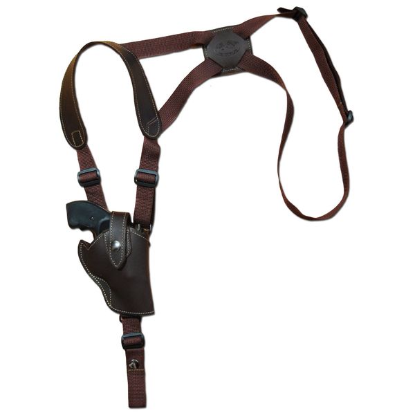 Barsony Brown Leather Vertical Cross Harness Shoulder Holster for Ruger LCR 38, 357 Right