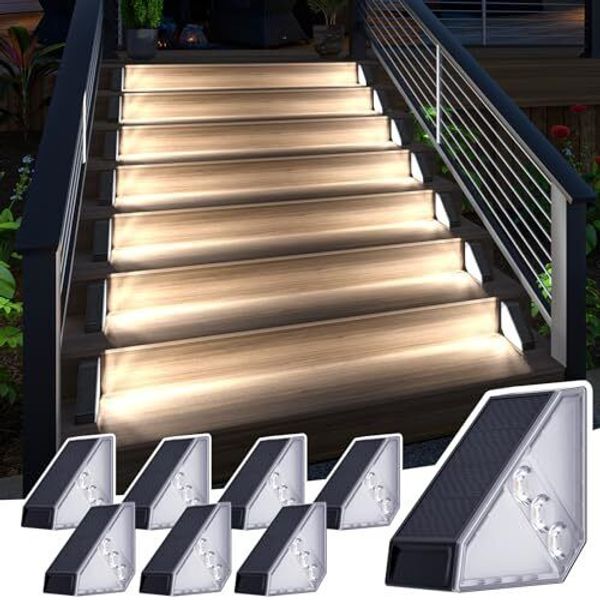 Motion Sensor Solar Stair Lights Outdoor 8-Pack Solar Step Lights for Outside