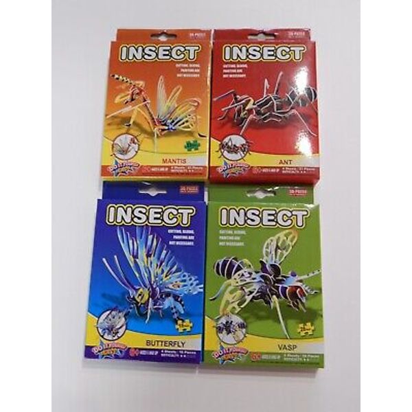 3D Puzzles ~ Set of 4 ~ Mantis, Butterfly, Ant, and Vasp ~ Ages 6+ NIB