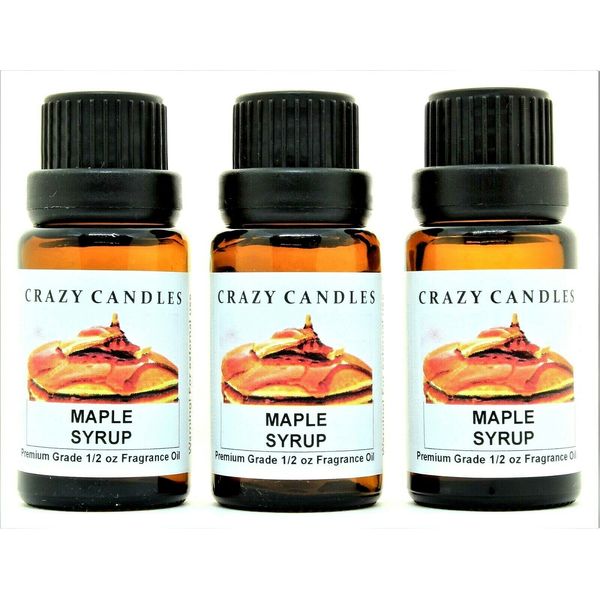 Crazy Candles Maple Syrup 3 Bottles 1/2 Fl Oz Each (15ml) Premium Grade Scented Fragrance Oil