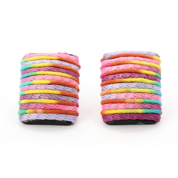 Idin Handmade Earrings - Handmade vibrant rectangle with rainbow thread stud earrings (Size: 2 x 2.5 cm)