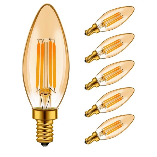 Emotionlite LED Light Bulbs, Dimmable Candelabra Bulbs, E12 Base, Amber 2200k