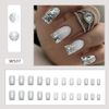Cubahop 24pcs Short Square Silver Fake Nails Gradient Glitter False Nails Sequin Press on Nails for Women and Girls