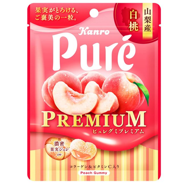 Kanro Pure Gumi Premium White Peaches from Yamanashi, 2.9 oz (54 g) x 6 Packs