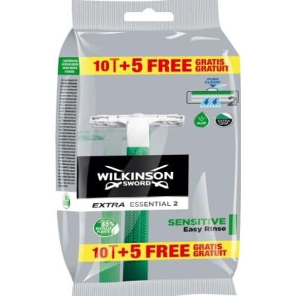 Wilkinson Sword Extra 2 Sensitive Men's Disposable Razors Pack of 10 + 5