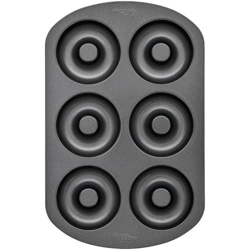 Wilton 6-Cavity Doughnut Baking Pan, Makes Individual Full-Sized 3 3/4" Donuts or Baked Treats, Non-Stick and Dishwasher Safe, Enjoy or Give as Gift, Metal (1 Pan)