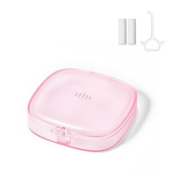 Slim Nice-looking Retainer Case for Travel, Compact Aligner Holder with Removal Tool & Chewie, Small Thin Night Guard Container (Pink)