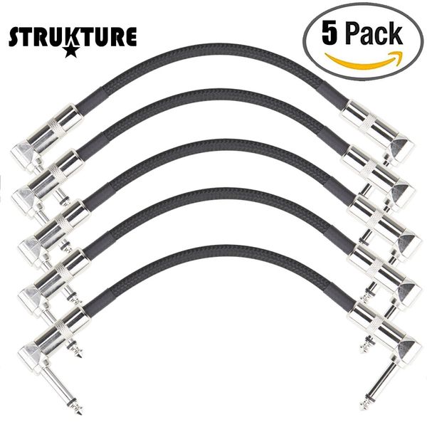 5-PACK Strukture S6P 6-Inch Right Angle Metal Ends Woven Patch Cable - Black