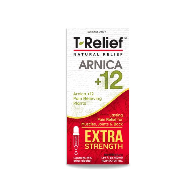MediNatura T-Relief Extra Strength Pain Relief Drops Arnica +12 Fast-Acting Natural Relieving Actives for Back Neck Joint Muscle Hand & Foot Aches Pains & Soreness - 1.69 oz