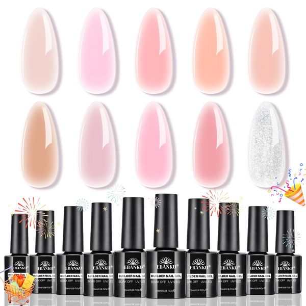 EBANKU 10 Colori Semipermanente Smalto Naturale e Trasparente Rosa Nude Smalto Semipermanente Unghie Traslucido Soak Off UV LED Jelly Gel Polish Manicure Kit