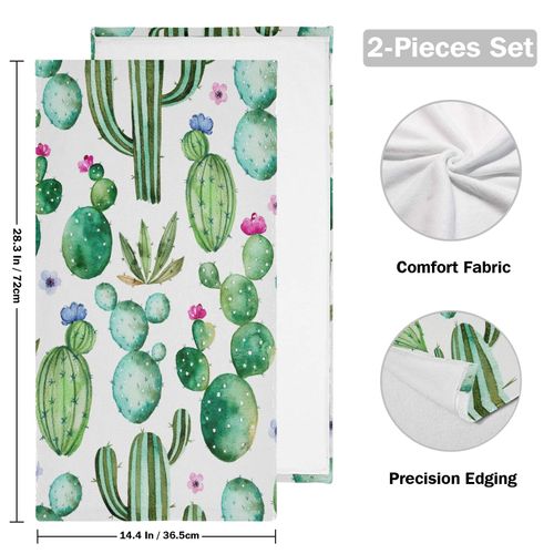 Vdsrup Watercolor Cactus Hand Towels Cacti Summer Towel Set of 2 Tropical Succulent Flowers Small Bath Towels Soft Guest Face Towel Bathroom Decorations Thin Kitchen Tea Dish Towels 14x28 in