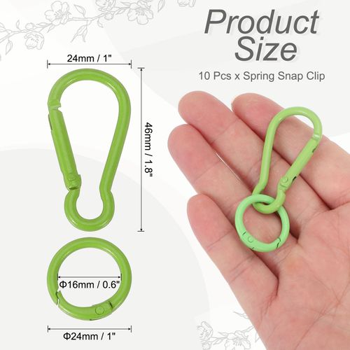 uxcell 10 Pcs Spring Snap Clip, Spring Snap Key Chain Hook with O Ring, Multipurpose Candy Color Quick Link Keychain Clips Buckle for DIY Lanyard Crafts Camping Backpacking, Green