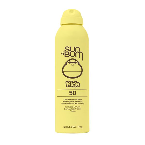 Sun Bum Kids SPF 50 Clear Sunscreen Spray | Wet or Dry Application | Hawaii 104 Reef Act Compliant (Octinoxate & Oxybenzone Free) Broad Spectrum UVA/UVB Sunscreen | 6 oz, banana/ bubble gum