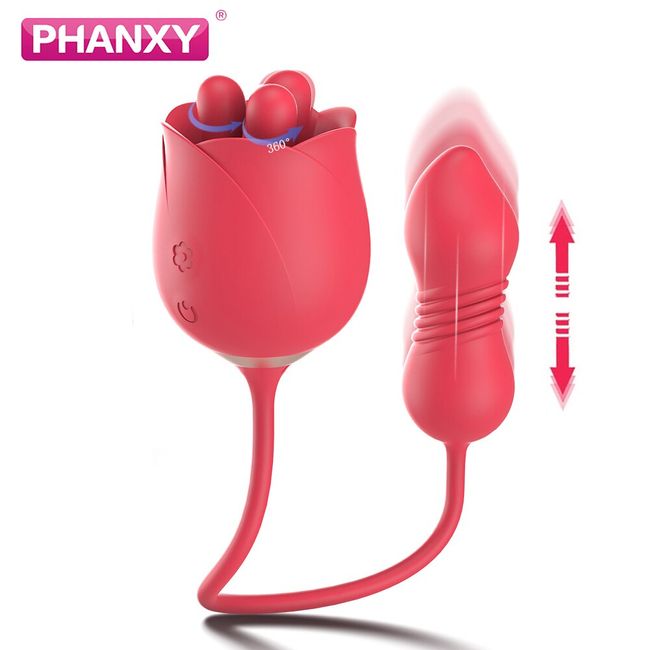 PHANXY Powerful Rose Dildo Thrusting Vibrator Female Clitoris Stimulator 360° Rotating G-Spot Massager Adult Sex Toys for Woman