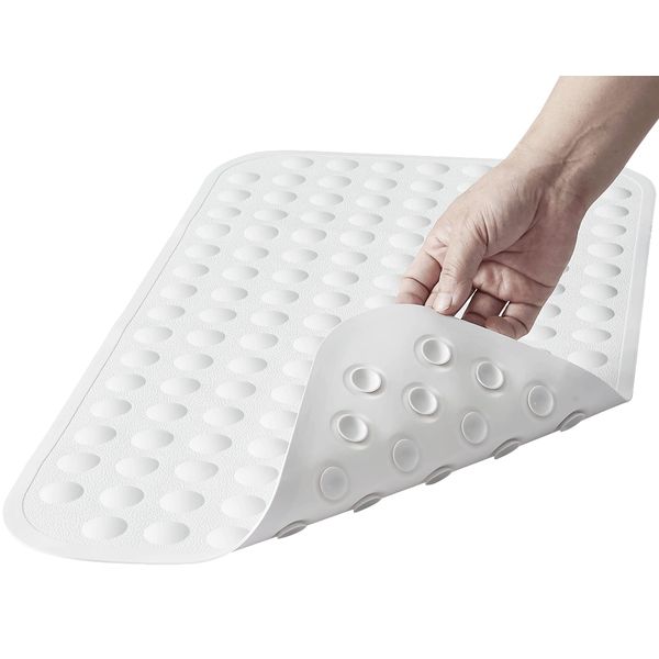 Yanzifly Bathtub Mat - Silicone Soft & Safe Bath Mat with Suction Cups, Anti Slip for Kids & Elderly, Machine Washable - White