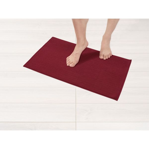 American Soft Linen Bath Rug, 17 in 24 in 100% Cotton Bath Mats Rugs for Bathroom, Non Slip Washable Shaggy Form Area Rugs, Burgundy Red Bath Rug