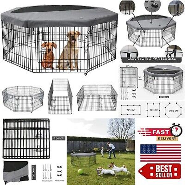 Versatile Indoor/Outdoor 8-Panel Pet Exercise Pen with Easy Setup and Shade