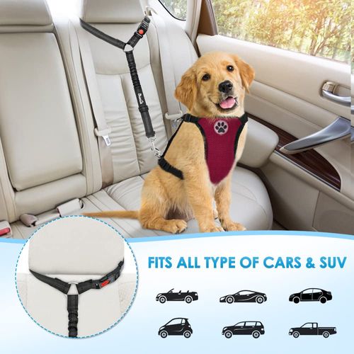 SlowTon Headrest Dog Car Seat Belt 2 Pack Adjustable with Elastic Nylon Bungee Buffer Durable Headrest Seat belt Pet Dog Car Safety Harness Restraint