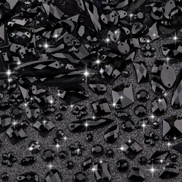 Umillars 500 Pieces Mixed Acrylic Sew on Flatback Rhinestones Crystal Acrylic Gems Diamante for Crafts DIY Dress Clothes Shoes Bag Decorations (Black)