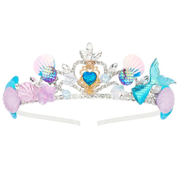 Araluky Mermaid Crown for Girls Mermaid Headband for Little Mermaid Party Decorations Ariel Birthday Party Supplies - Blue