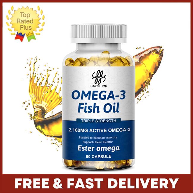 Triple Strength Omega 3 Fish Oil 60 Capsules 2160mg EPA & DHA Highest Potency