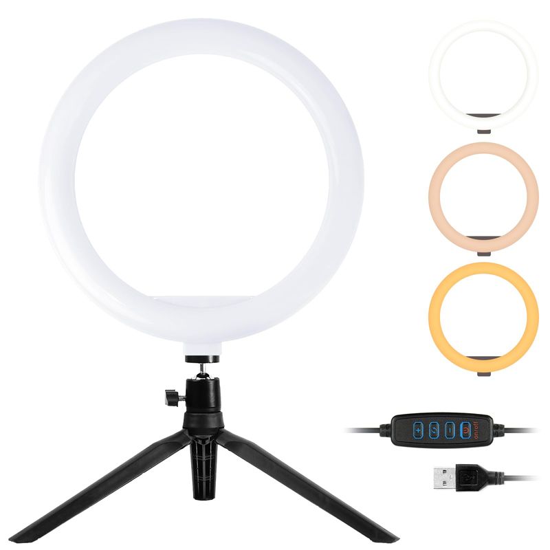 Kyodai 10 Inch Tabletop LED Ring Light, USB Compact Tripod Type ...