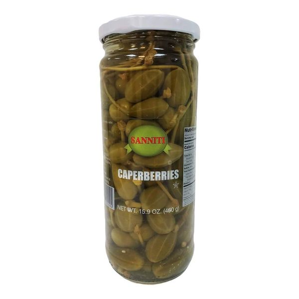 Sanniti Spanish Caperberries (Caper Berries) in Vinegar and Salt Brine - 16 oz