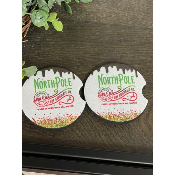 North Pole Hot Chocolate Neoprene Car Coaster Set