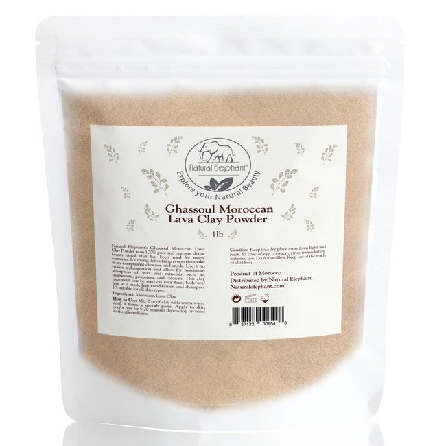 Natural Elephant Ghassoul Moroccan Lava Clay Powder 100% Pure & Natural (1lb Bag (450g))