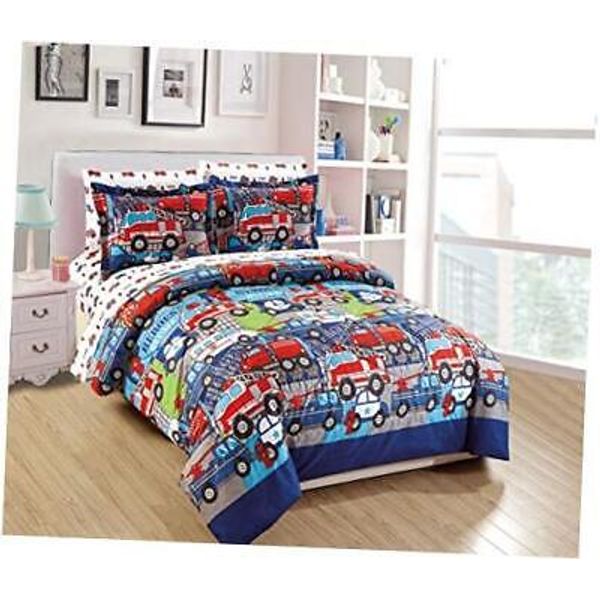 Fancy Linen Boys Comforter Set Police Car Fire Truck Queen (Comforter) Heroes