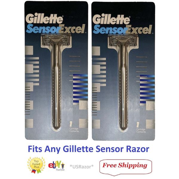 2 Gillette Sensor Excel Metal Razor Handle blade Shaver Made USA 1993 Ft Sensor3