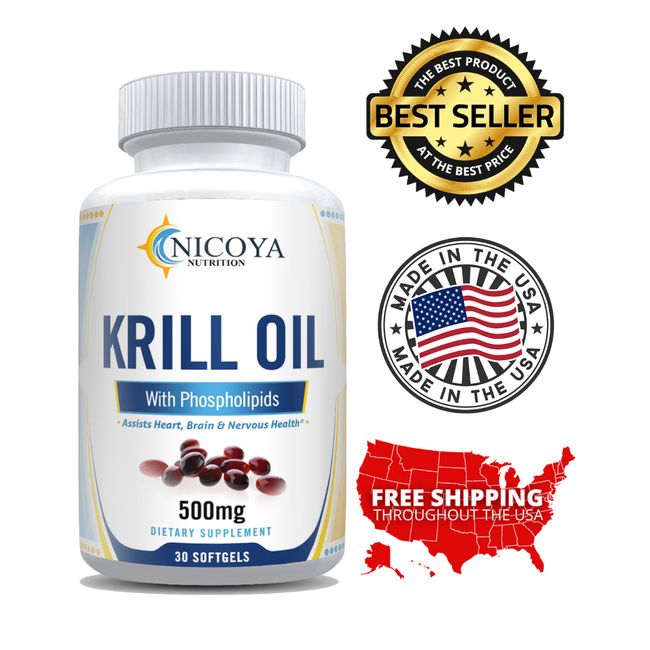 Antarctic Krill Oil 500 mg With Omega-3, EPA, DHA, and Astaxanthin Supplement