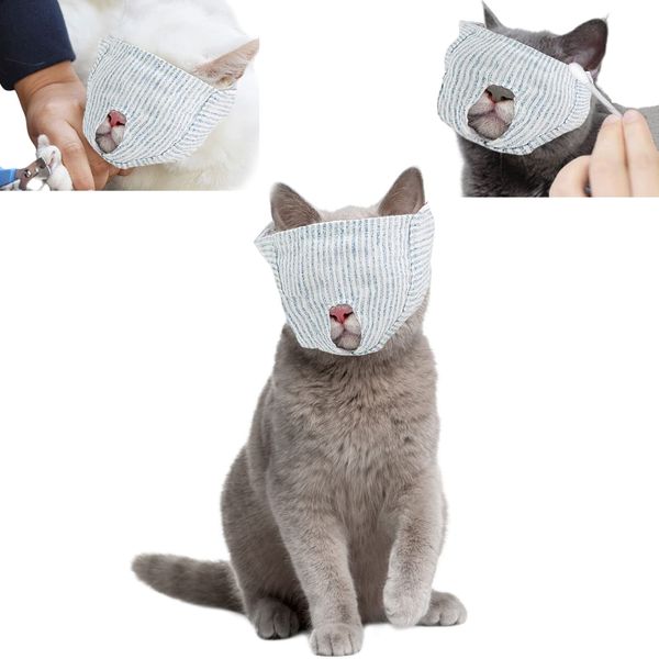 Samcos Cat Blindfold Mask, Protective Mask, Cat Muzzle, Nail Clipping Assistance Mask, Pet Muzzle, Cat Mask, Soft Fabric, Breathable, Ear Cleaning, Cat Bathing, Biting Prevention, Scavenging Prevention, For Aggressive Cats (M)