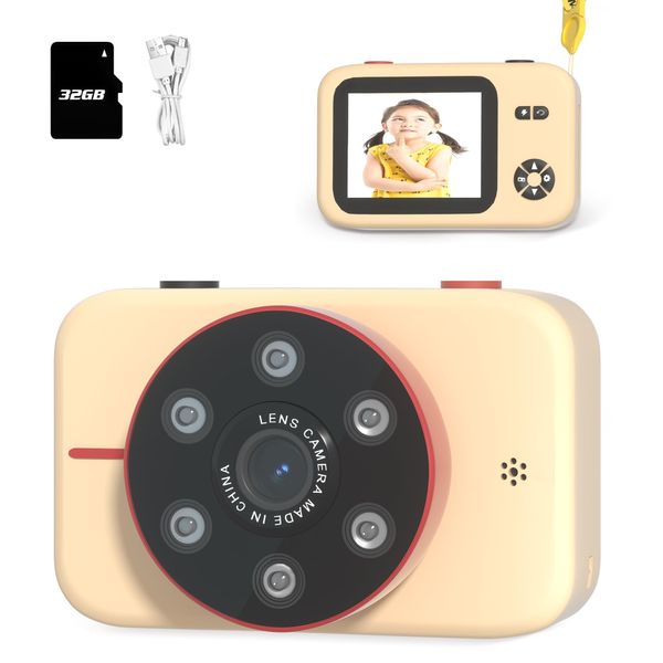 Makolle Camera for Kids,Christmas Birthday Gifts for Kids Age 3-9,1080P Video Cameras for Kids 8-12,Childrens Digital Camera for vlogging Portable Kids Selfie Camera with 32GB SD Card Apricot