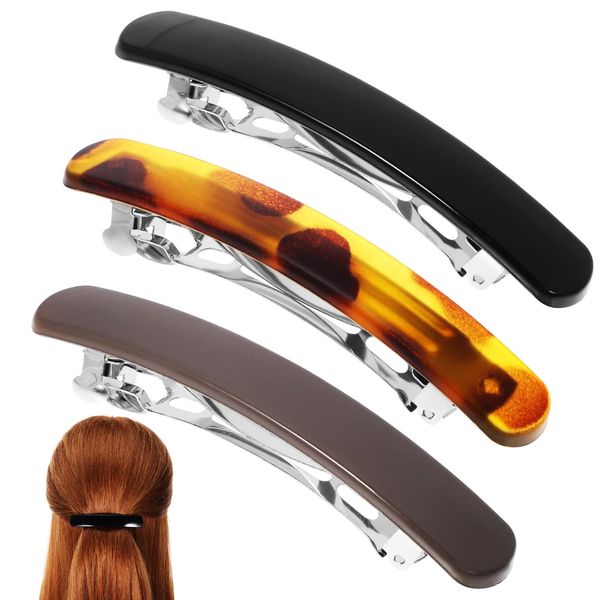 PATKAW French Barrette Hair Clip, 3PCS Barrette Clips Hair Snap Barrettes Hair Styling Clips Metal Hair Spring Clips, Ponytail Clips Women Metal Hair Clips for Thin Fine Hair