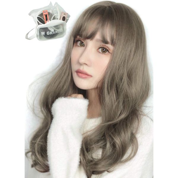 Emgrande Basic Line Wig, Supervised by Top Stylists, 6-Piece Set, Women's Wig, Long, Natural, Small Face Effect, Full Wig, Gray Ash Ca DY16B