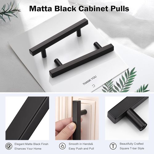 KNOBWELL 5 Pack 4" Cabinet Handles Black, Stainless Cabinet Modern Black Drawer Pulls Kitchen Cabinet Hardware Cupboard Handles Furniture Dresser Pulls
