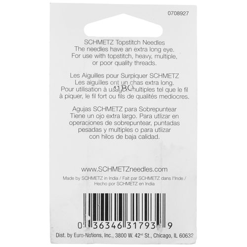Topstitch Machine Needle-Size 90/14 5/Pkg,Silver